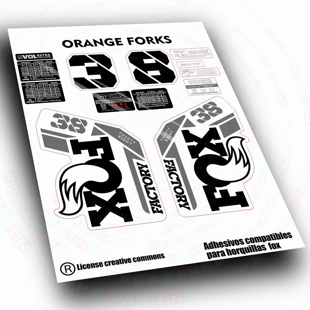 PEGATINAS COMPATIBLES CON FOX 38 FACTORY ORANGE FORKS 2021-2026 WP692
