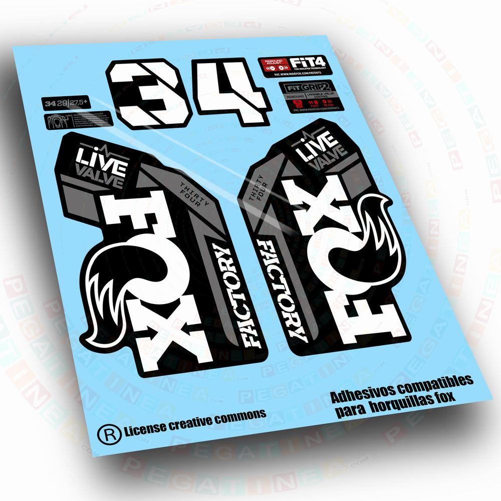 PEGATINAS COMPATIBLES CON HORQUILLAS FOX 34 FACTORY LIVE VALVE BICOLOR WP734